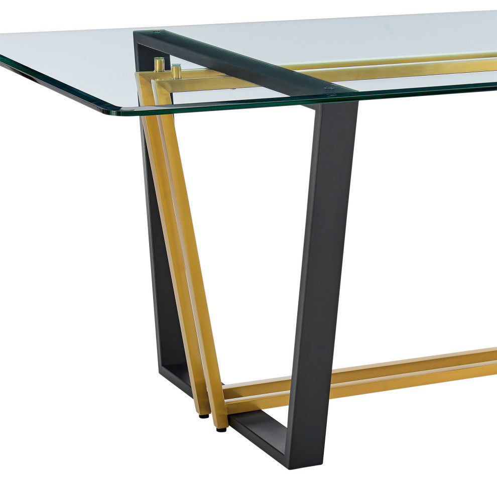 Kai 72" Glass Tabletop Dining Table With Gold and Black Base