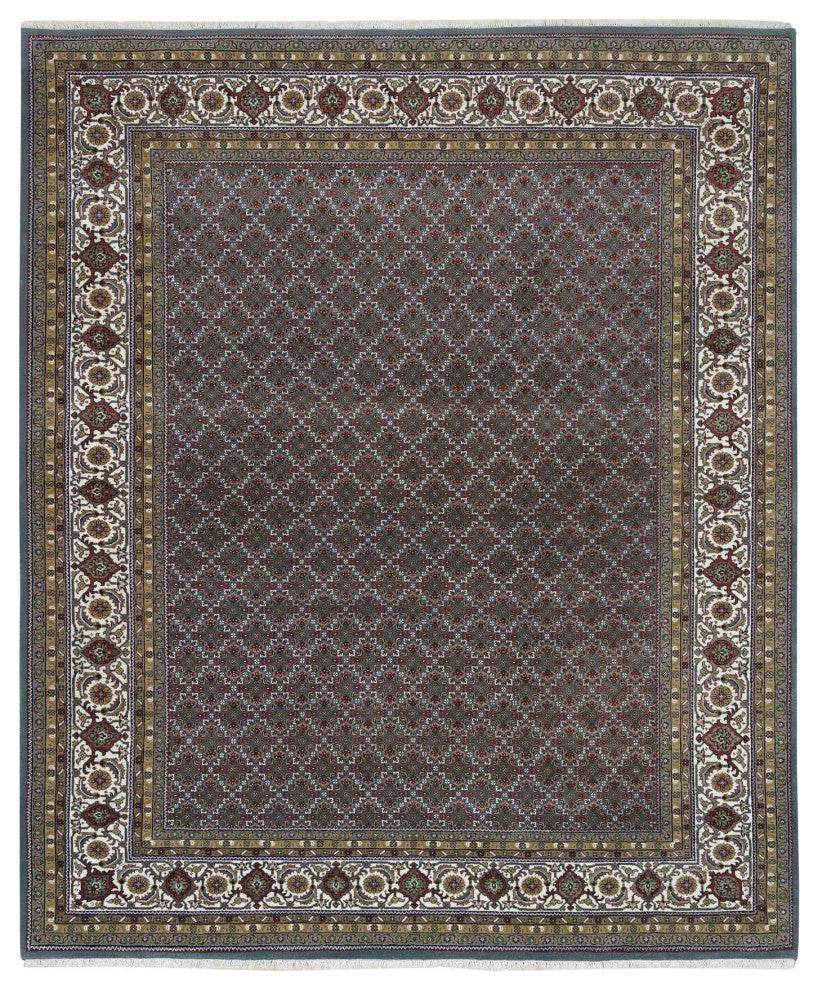 Black Coral Gray 175 KPSI Herrita Design Pure Wool Hand Knotted Rug 8'1"x10'