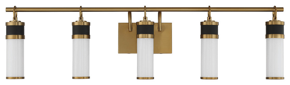 Abel 5-Light LED Bathroom Vanity Light, Matte Black With Warm Brass Accents