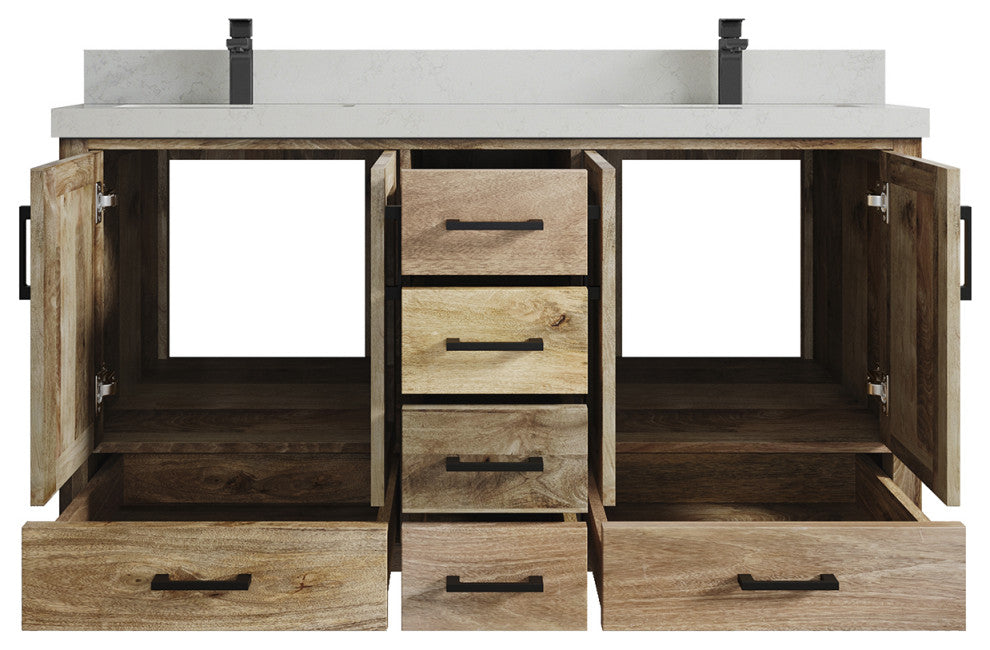 Malibu Mango 60 Double Sink Bathroom Vanity in Natural 2" Carrara Quartz