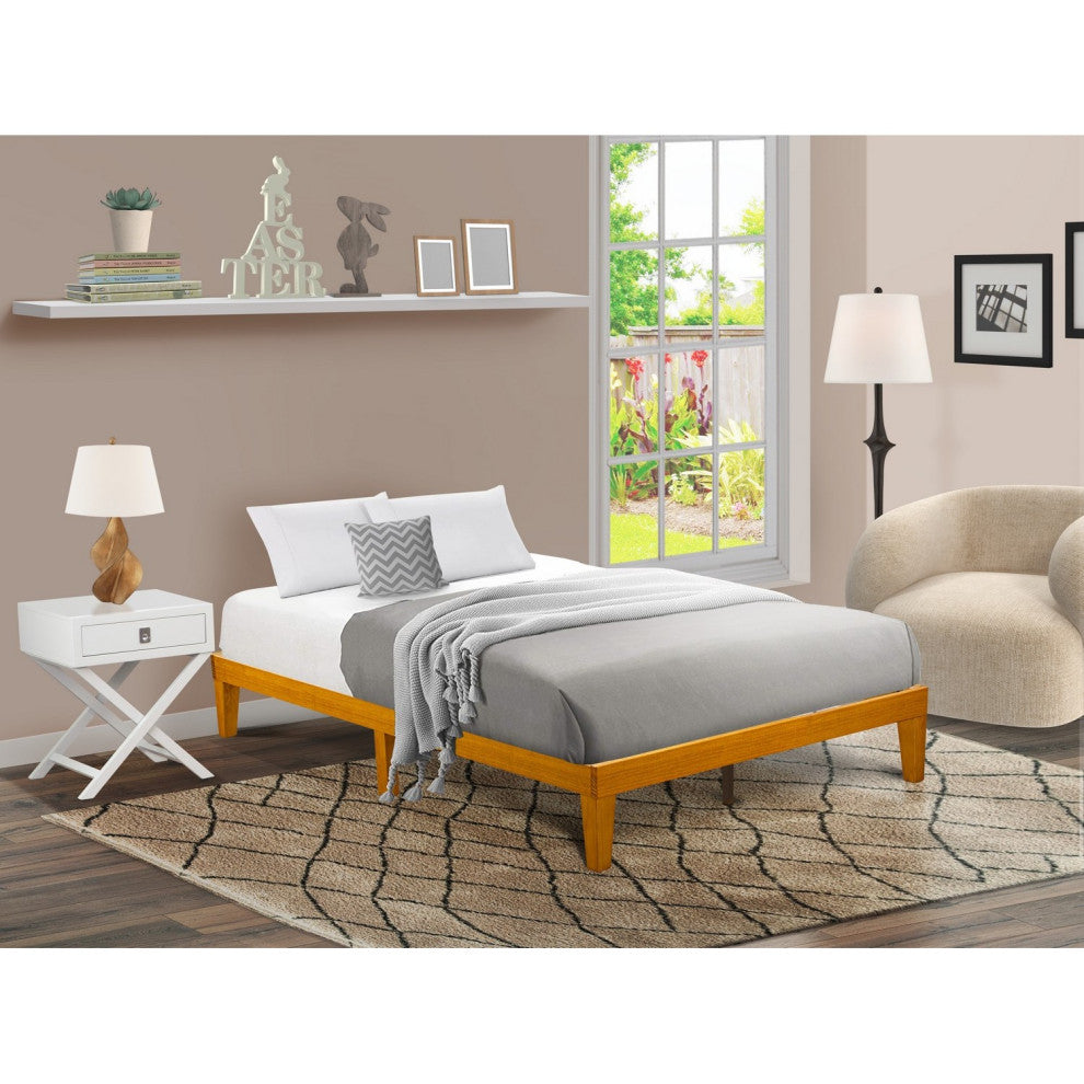 Queen Size Bed Frame With 4 Hardwood Legs And 2 Extra Center Legs Oak Finish