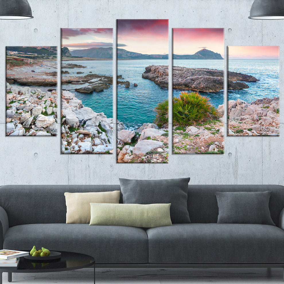 Nature Reserve Monte Cofano, Landscape Canvas Art Print, 60"x32", 5 Panels