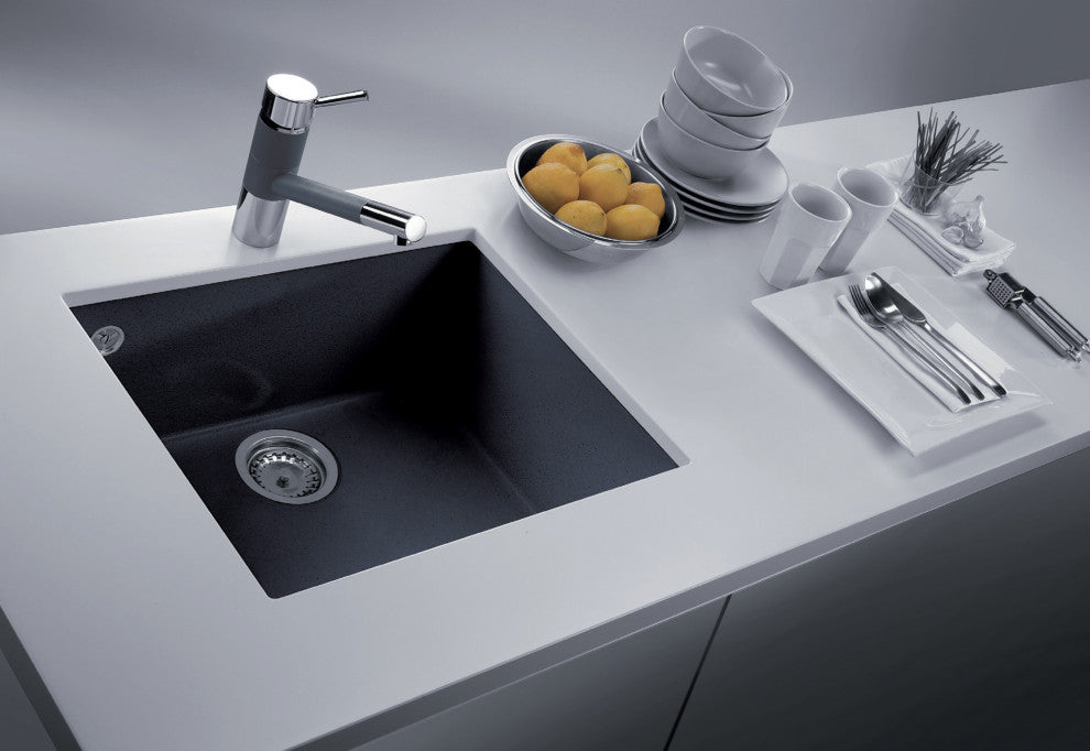 One Series 23" Drop-In Single-Bowl Granite Sink, Black Metallic