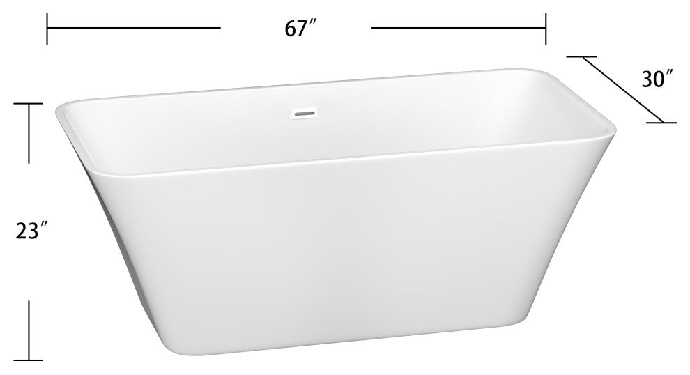 Acrylic Freestanding Soaking Bathtub, 67x30