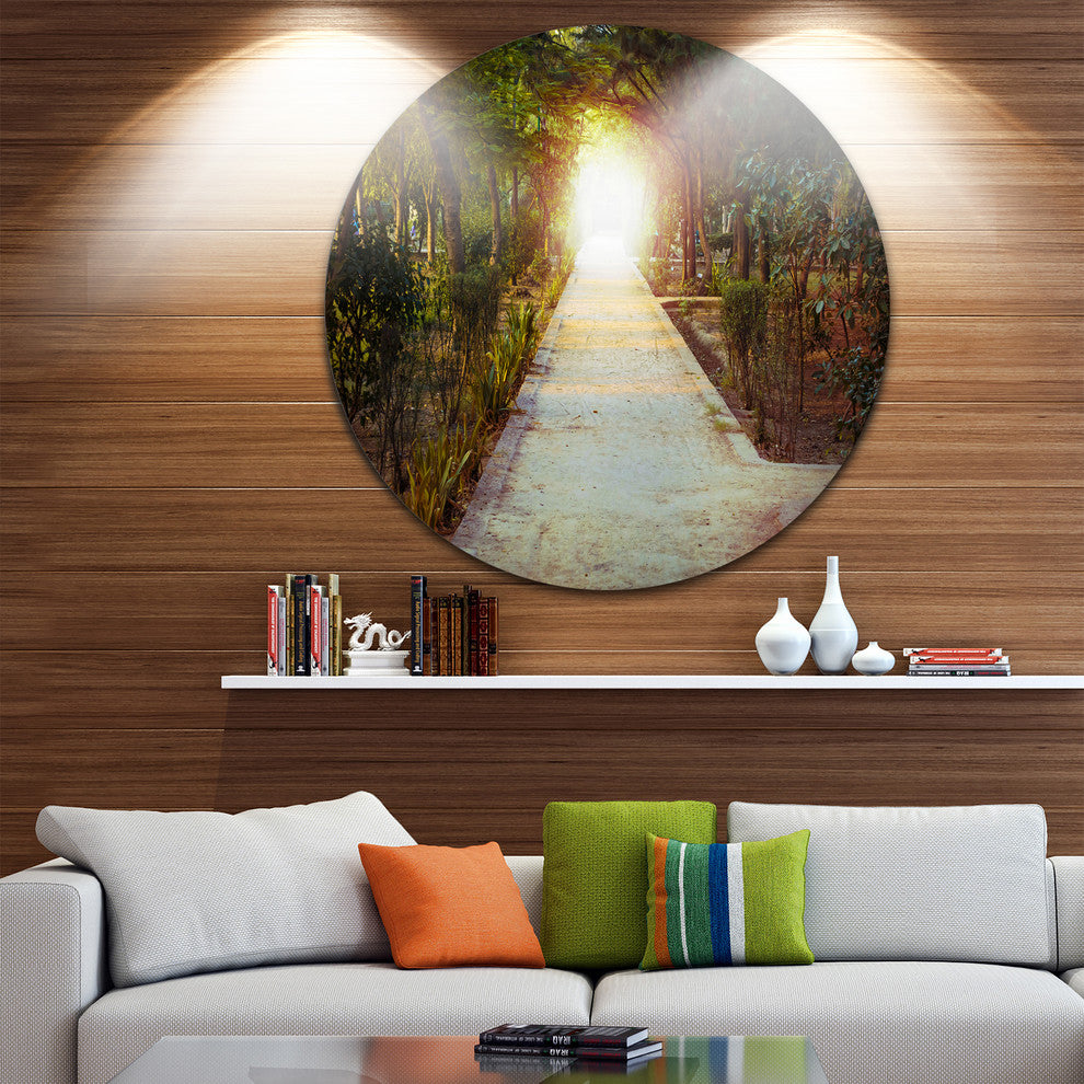 Path To Magical Mystery Woods, Landscape Photo Disc Metal Wall Art, 11"
