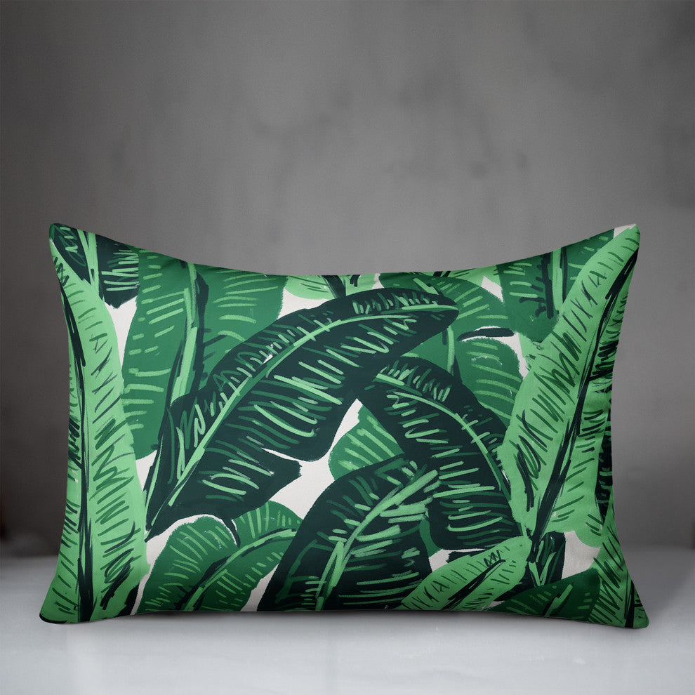 Painted Green Palms Outdoor Throw Pillow, 14x20