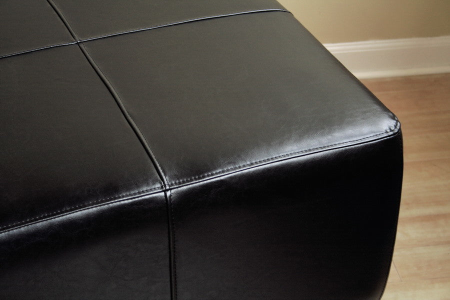 Baxton Studio Black Full Leather Square Ottoman Footstool