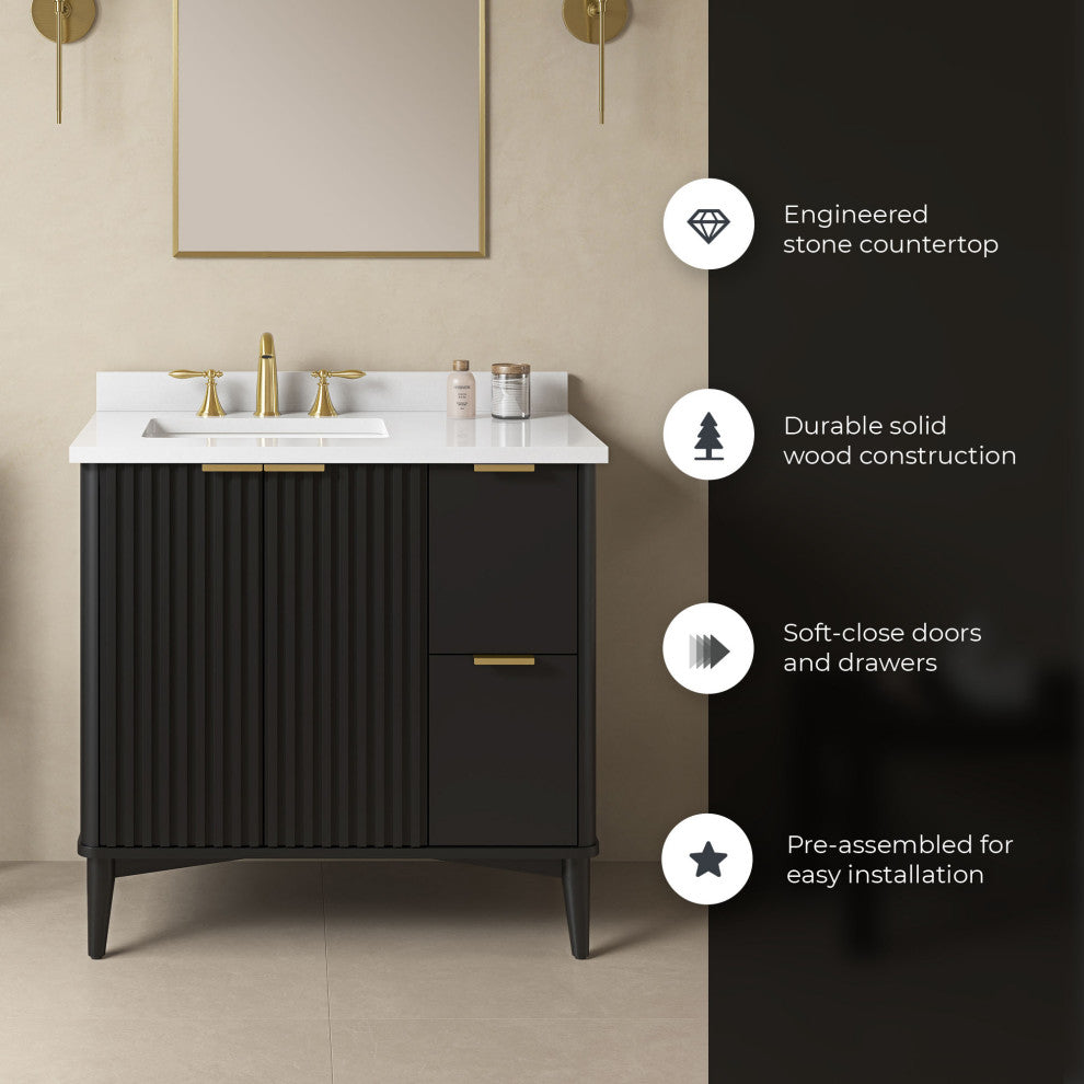 OVE Decors Gabi Single Sink Bathroom Vanity, Onyx Black, 36", Single Sink