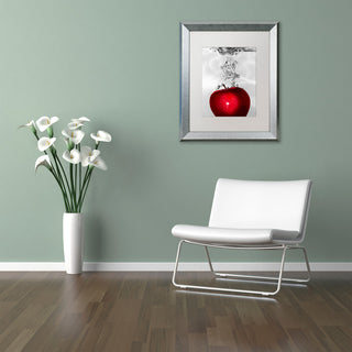 'Red Apple Splash' Silver Framed Canvas Art by Roderick Stevens
