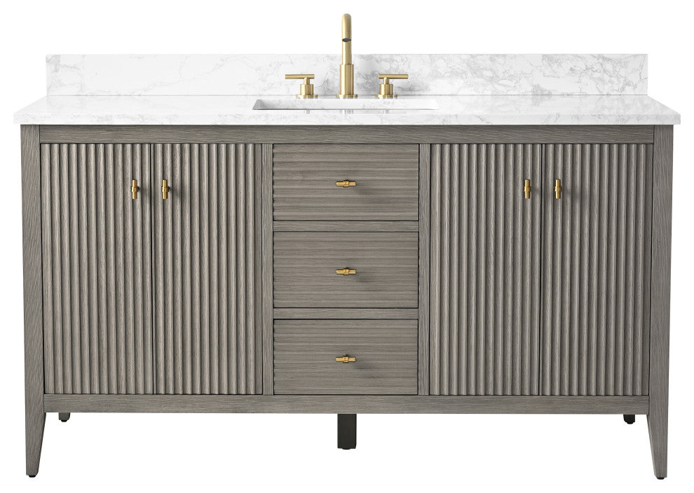 Vanity Art Freestanding Vanity, Driftwood Gray, 60", Single Sink, Golden Brushed