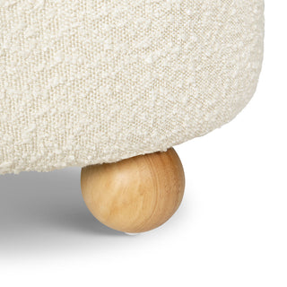 Tuffet Storage Ottoman, Performance Ivory Boucle With Honey Ball Feet
