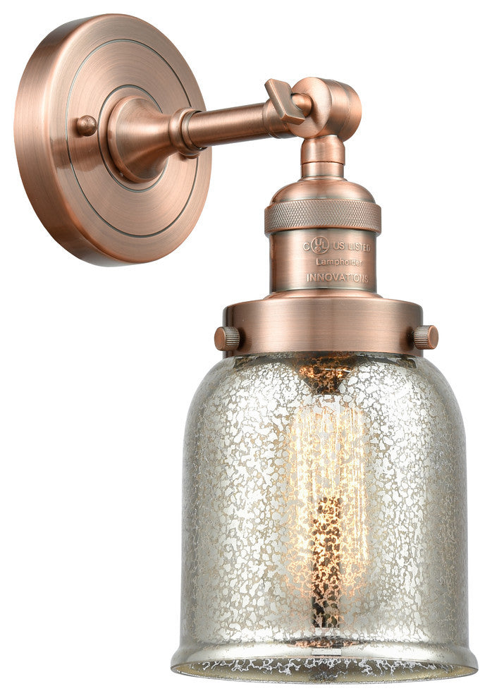 Small Bell 5" Semi-Flush Mount, Antique Copper, Glass: Silver Mercury