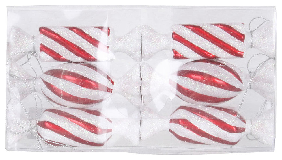 Vickerman 4" Red-White Candy Glitter 6/Box