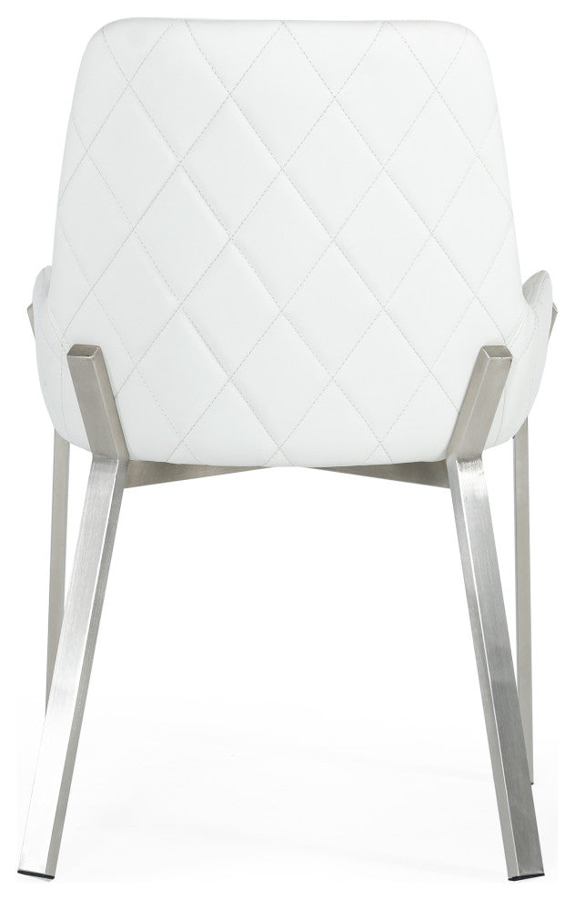Modrest Ganon Modern White and Brushed Stainless Steel Dining Chair
