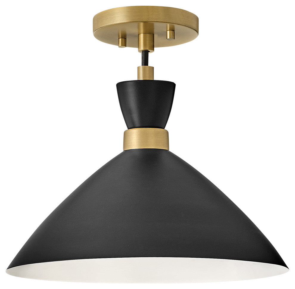 Lark Simon 13" Single Light Convertible Pendant, Black + Heritage Brass