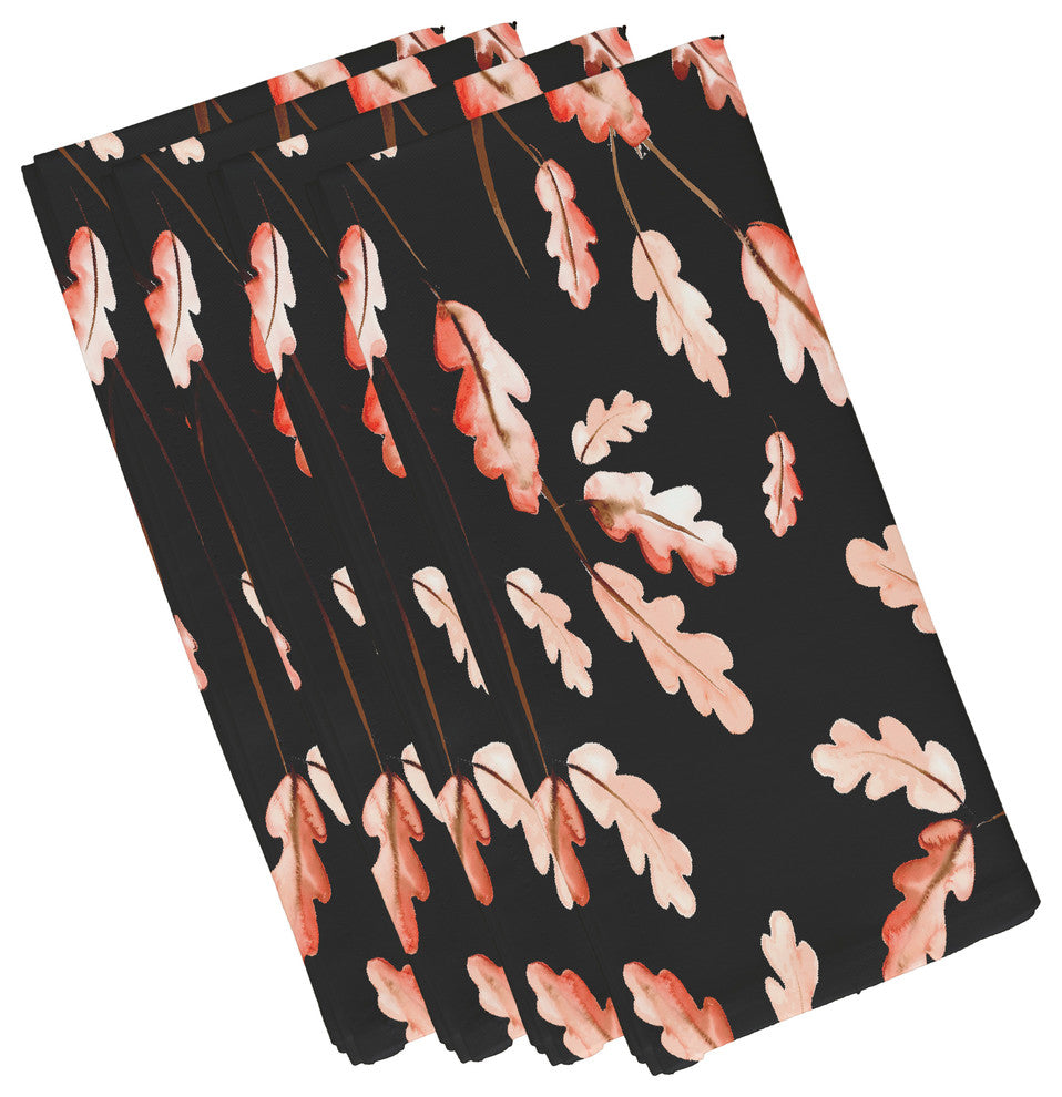 Wild Oak Leaves 19" Black Floral Print Napkin, Set of 4