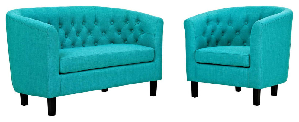Prospect 2 Piece Upholstered Fabric Loveseat and Armchair Set, Pure Water