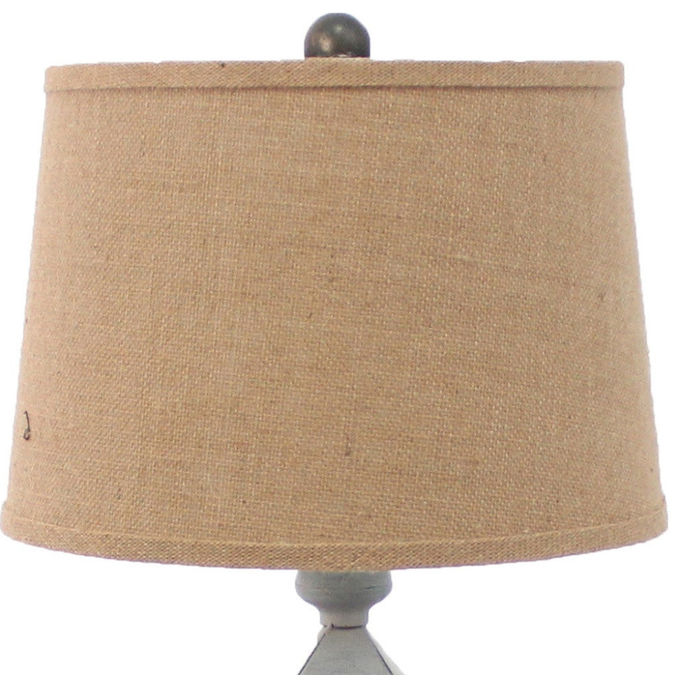 26" Gray Metal Table Lamp With Brown Drum Shade