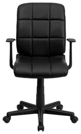 Mid-Back Quilted Vinyl Swivel Task Office Chair with Arms, Black