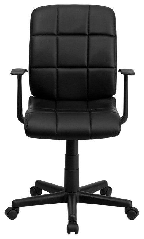Mid-Back Quilted Vinyl Swivel Task Office Chair with Arms, Black