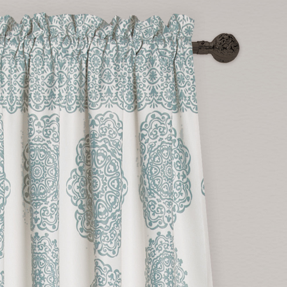 Stripe Medallion Room Darkening Window Panel, Set of 2, Blue, 84"x52"