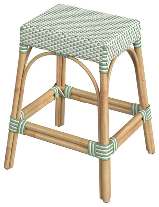 Robias Rectangular Rattan 24.5" Counter Stool, White and Green