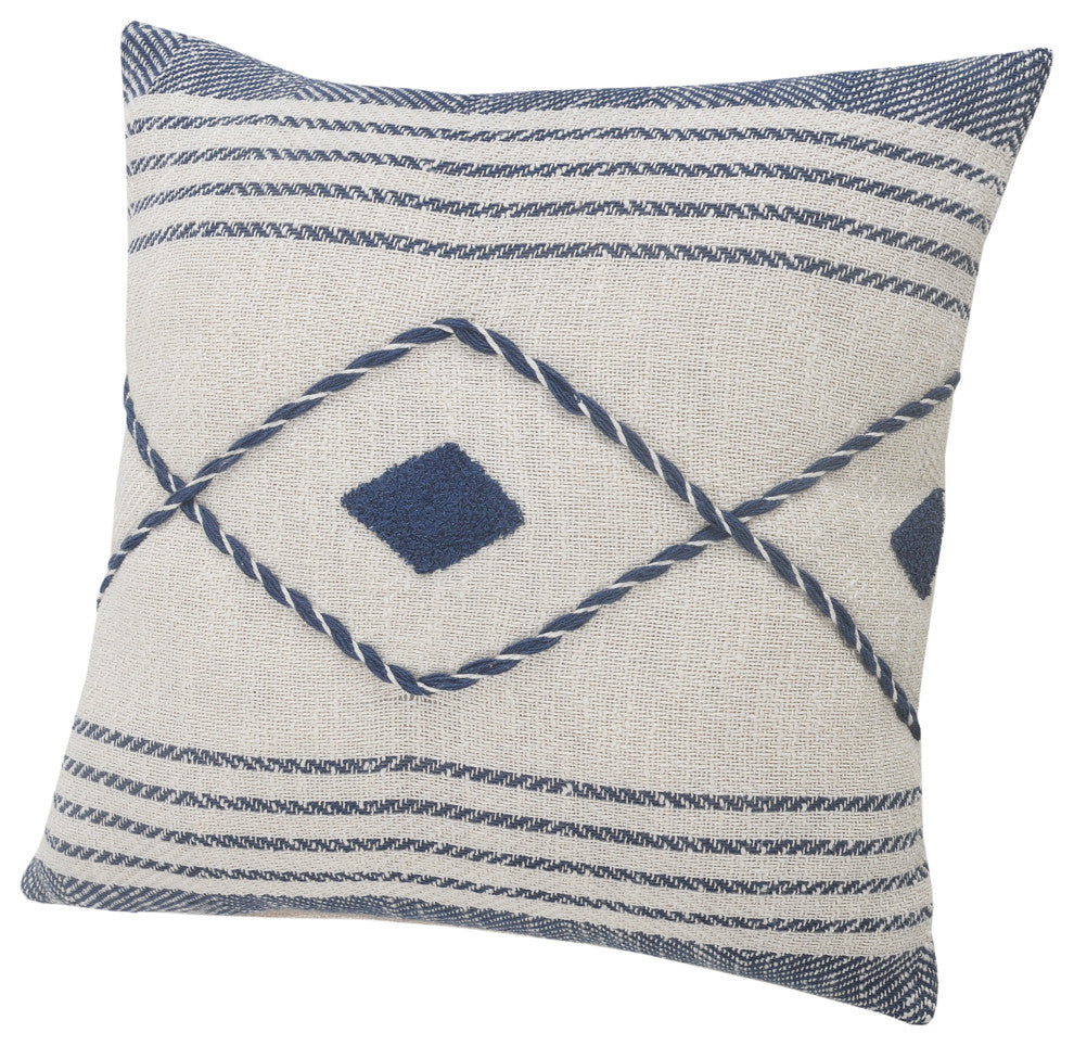 Coastal Edge Geometric Diamond Throw Pillow, Blue/White, 20" X 20", Cover Only
