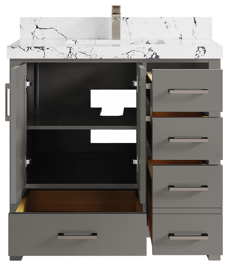 Malibu 36 Center Sink Bath Vanity in Elephant Skin Gray 2" Viola Night