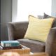 Golden Yellow and White Striped Jute Bordered Throw Pillow
