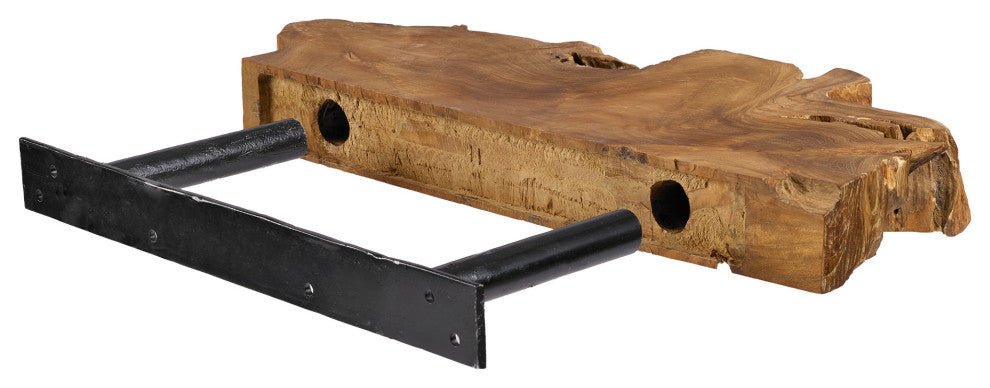 Takara Natural Teak Wood Live Edge Wall Shelf, 15.8x9.8x2in.