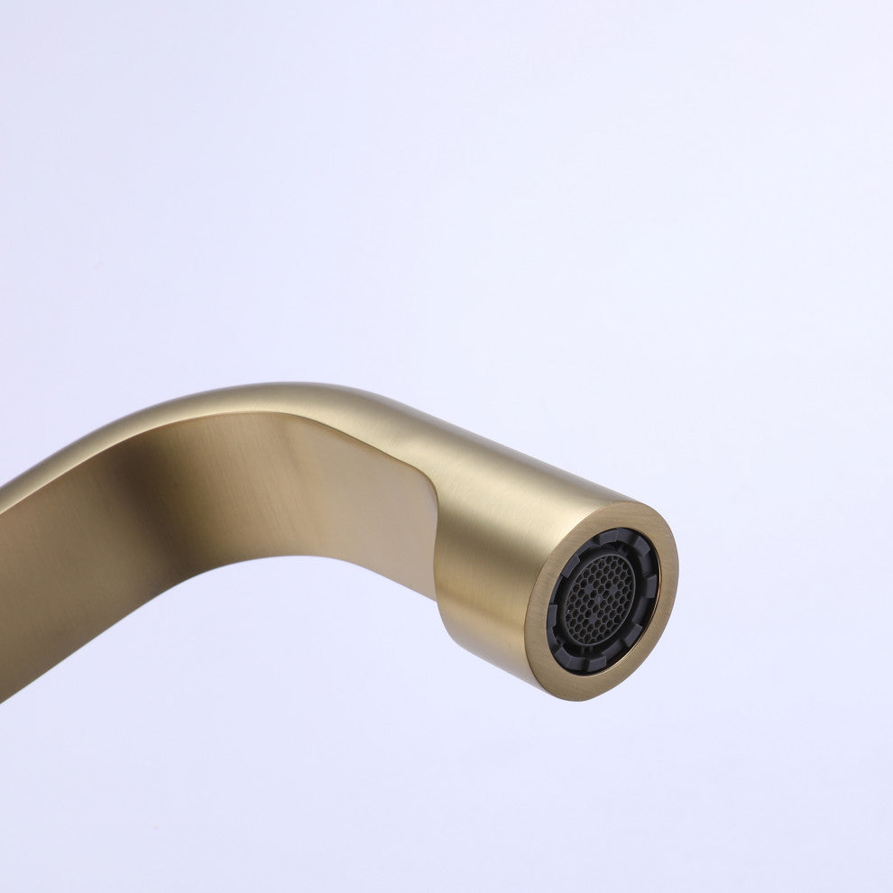 Deck Mounted Widespread Dual Handles Bathroom Sink Faucet, Brushed Gold
