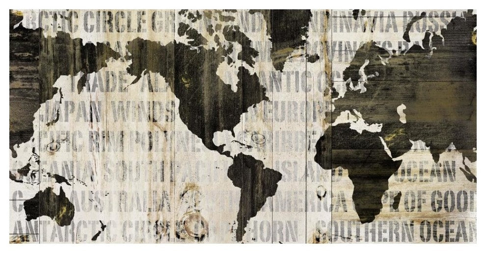"Crate World Map Neutral" Digital Paper Print by Sue Schlabach, 50"x26"