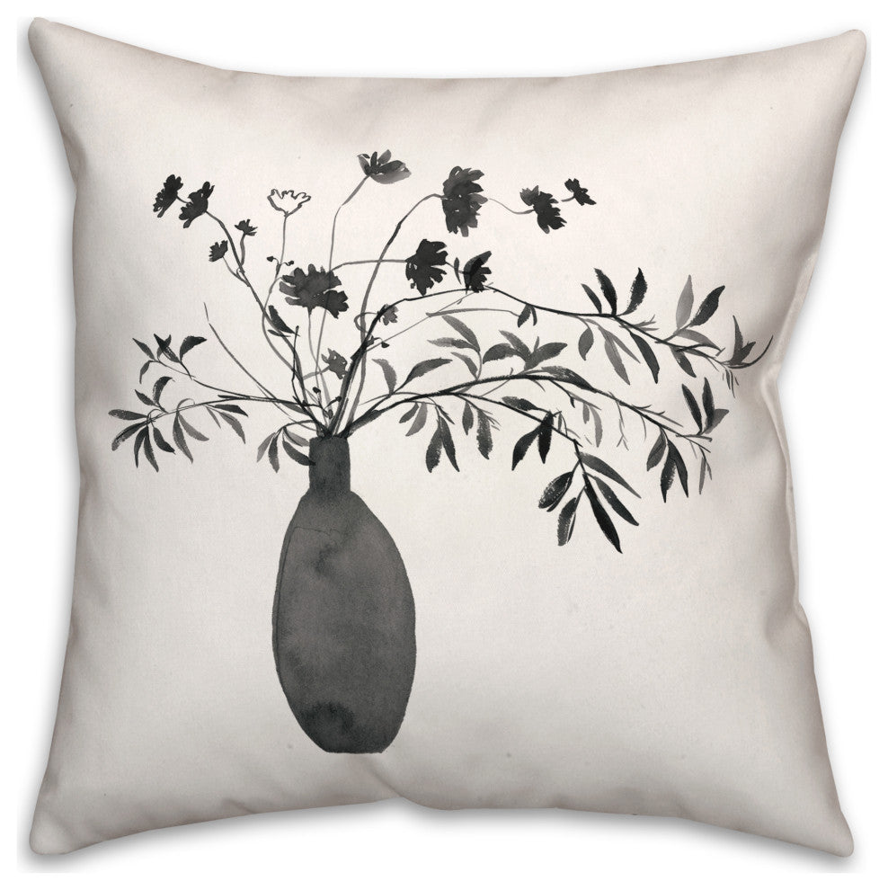 Monochromatic Floral IV 18"x18" Spun Poly Pillow