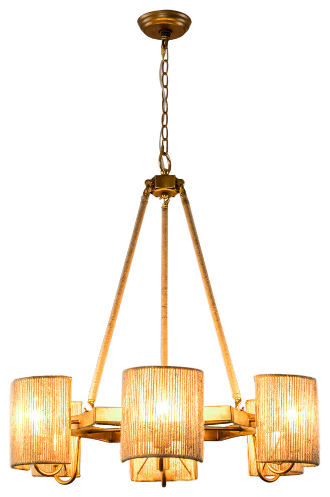 28.74 in. 6-Light Farmhouse Chandelier with Rope Sole shade