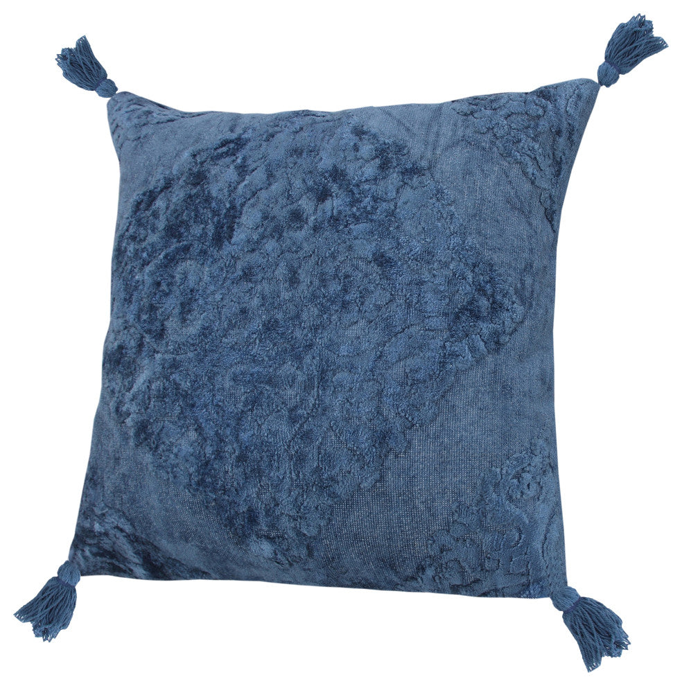 Deep Blue Traditional Textured Medallion Throw Pillow, Blue, 20"x20", Cover Only