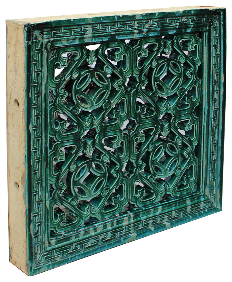 Large Chinese Oriental Green Glaze Square Ru Yi Clay Tile