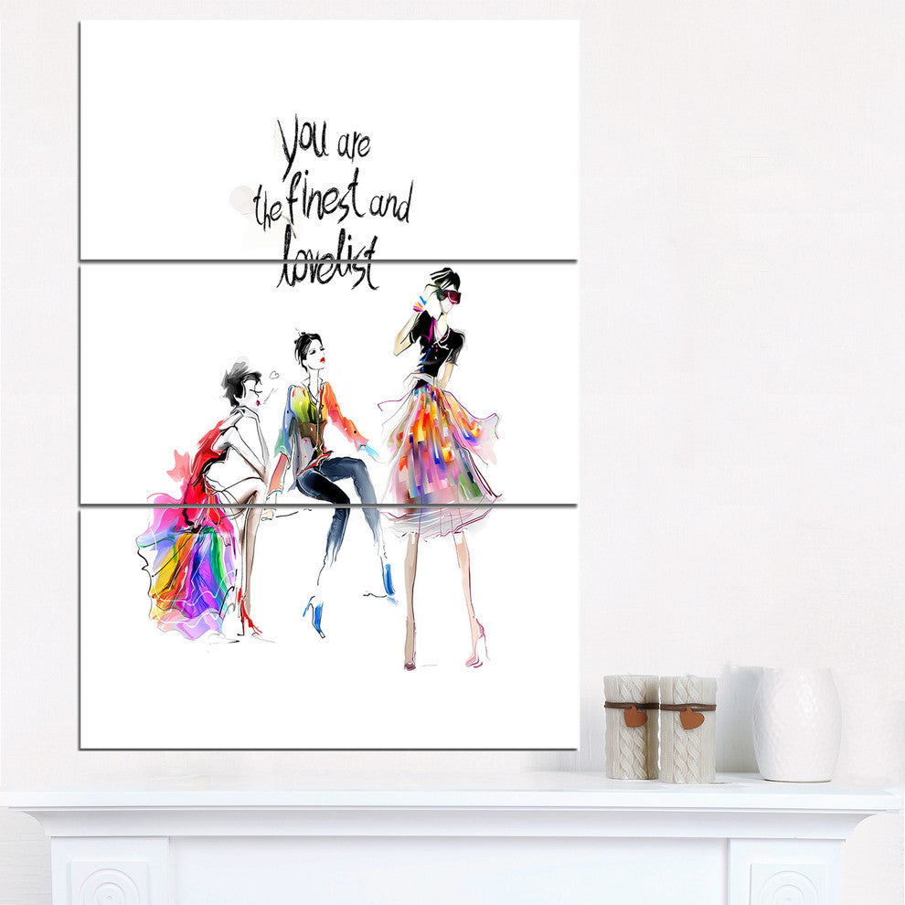 "Three Pretty Fashion Girls" Digital Metal Wall Art, 3 Panels, 28"x36"