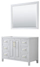 48" Single Bath Vanity, White, No Countertop, 46" Mirror, Gold Trim
