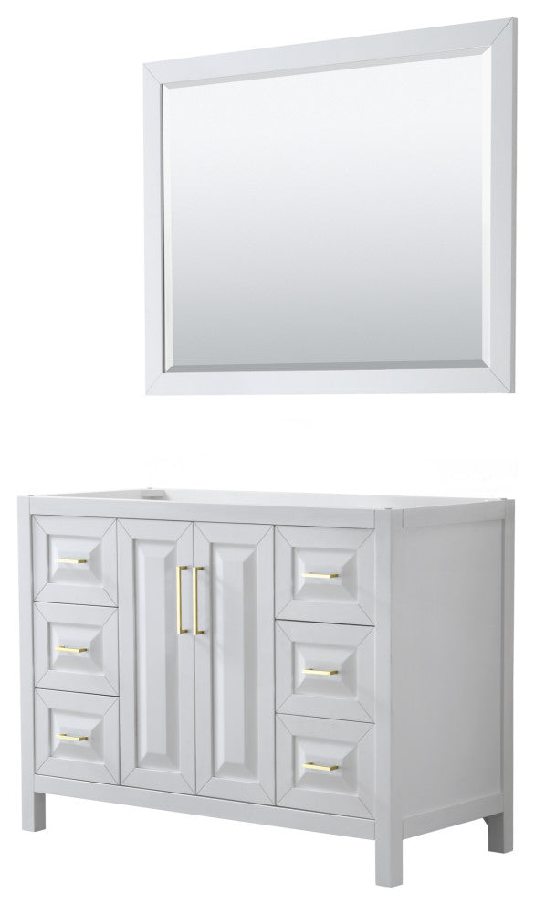 48" Single Bath Vanity, White, No Countertop, 46" Mirror, Gold Trim