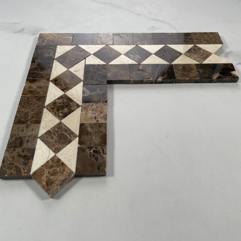 Crema Marfil Marble Classic Diamond Mosaic Border Corner Tile Polished, 1 sheet