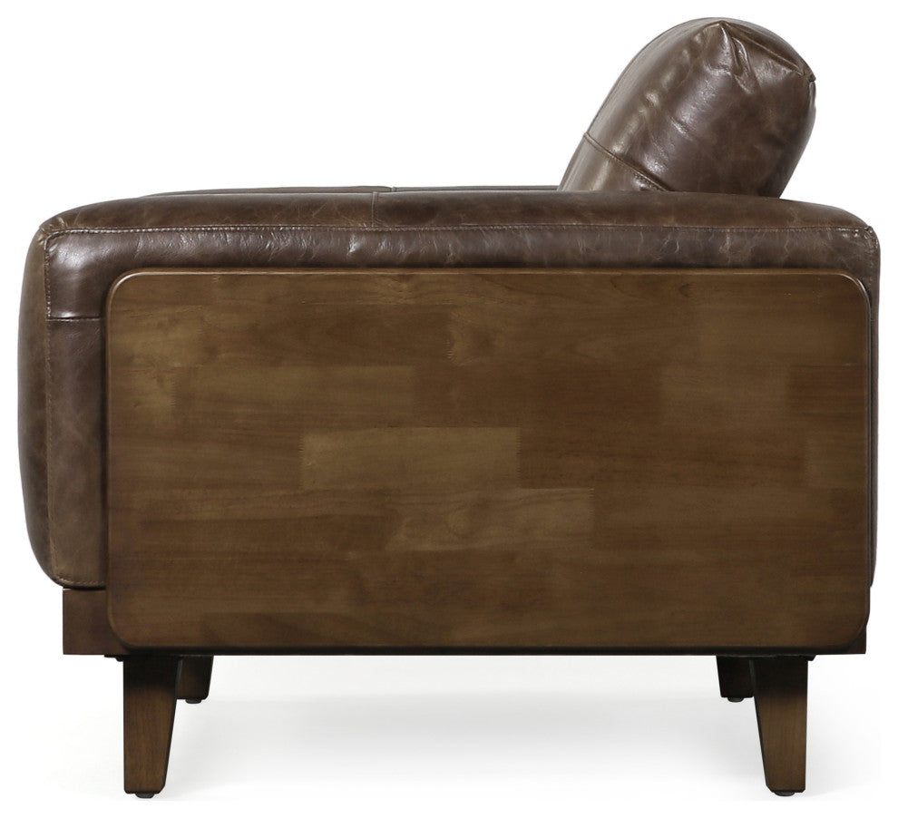 Connor Contemporary Oversized Club Chair, Espresso/Dark Walnut, Top Grain Leather