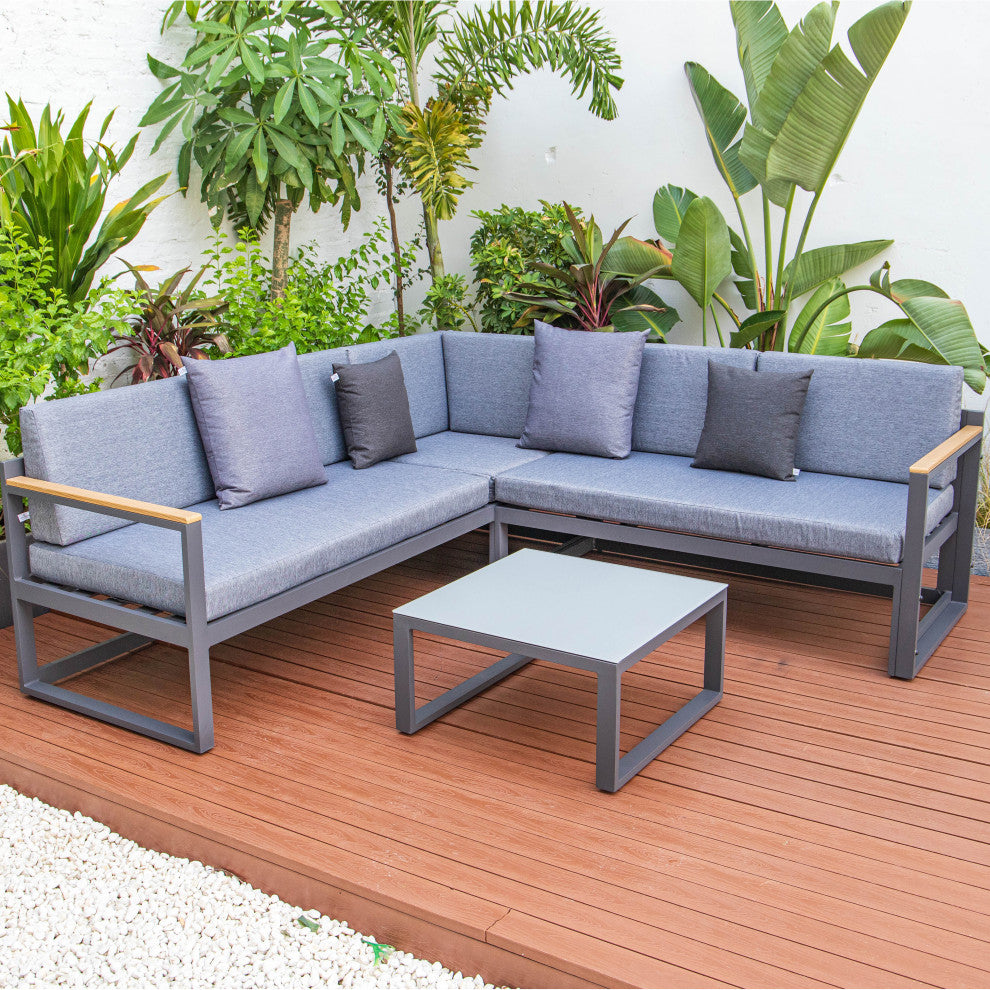 LeisureMod CSLBL-80BU-BL Chelsea Sectional Headrest&Coffee Table Blue Cushions
