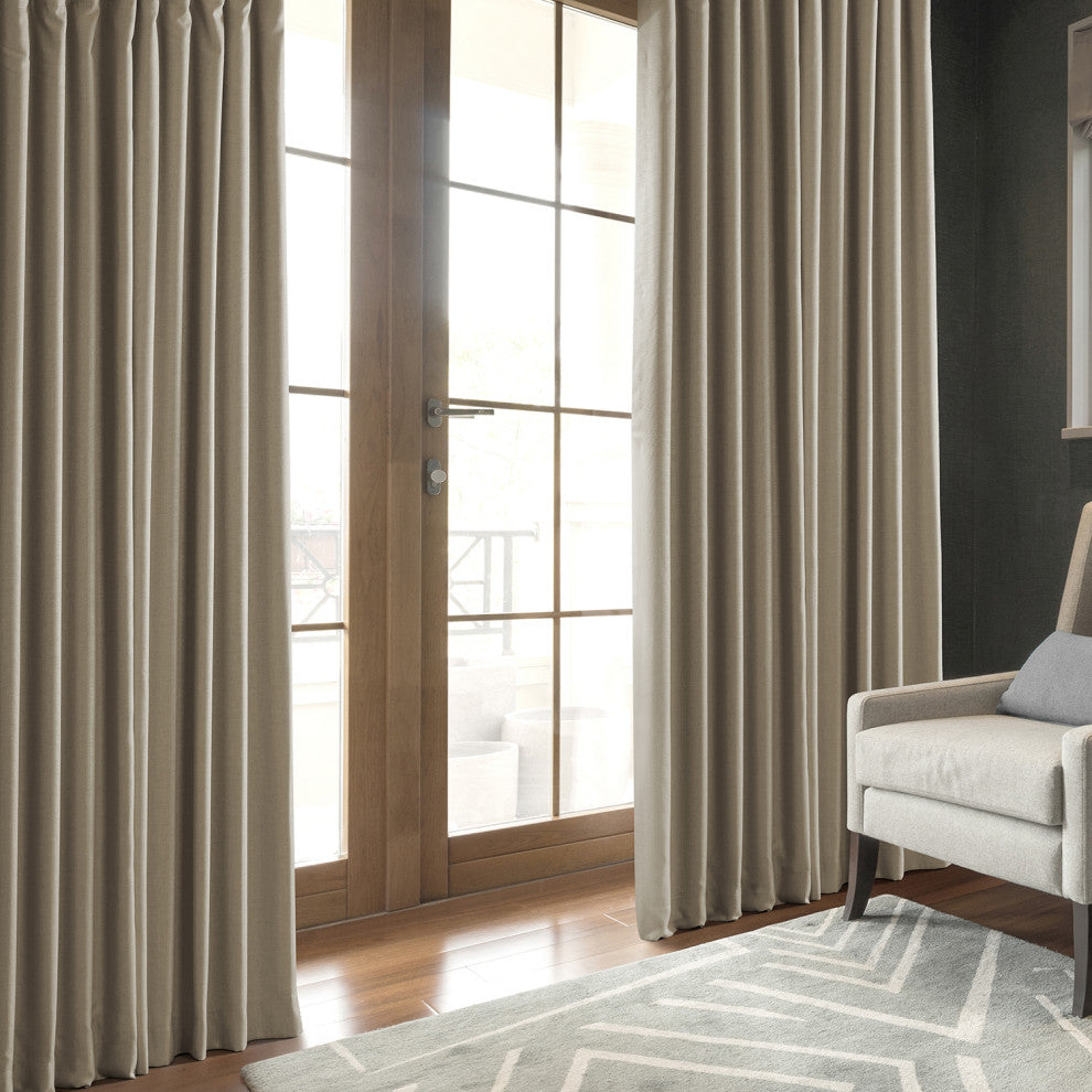 Signature Faux Linen Blackout Curtain Single Panel, Safari Tan, 50"w X 108"l