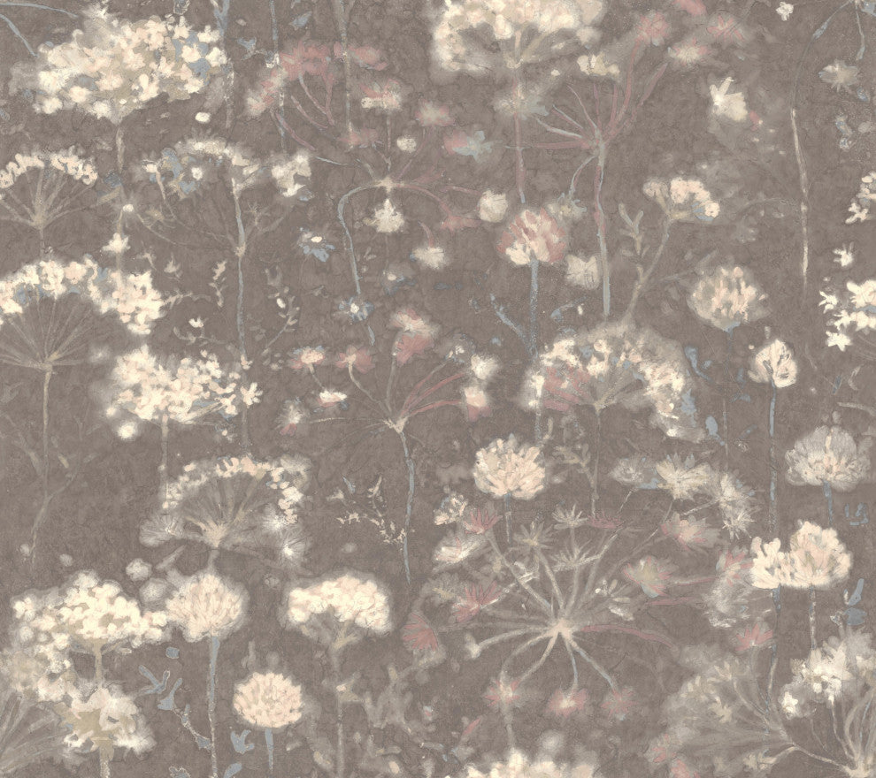 Dark Gray Botanical Fantasy Wallpaper