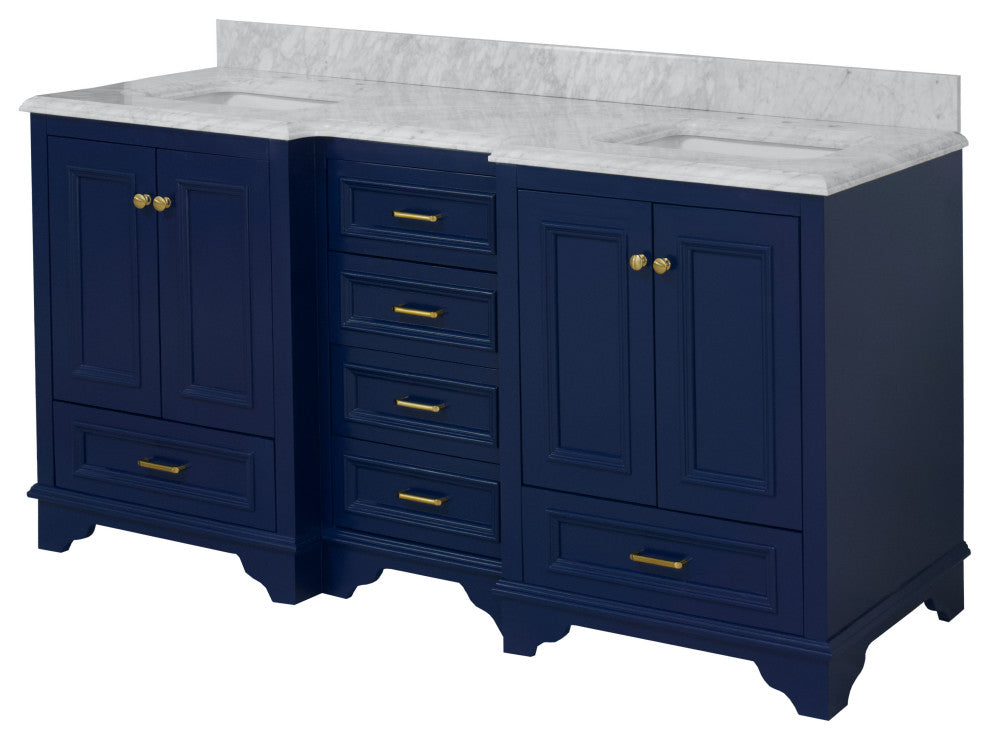Nantucket 72" Double Bath Vanity, Royal Blue, Carrara Marble