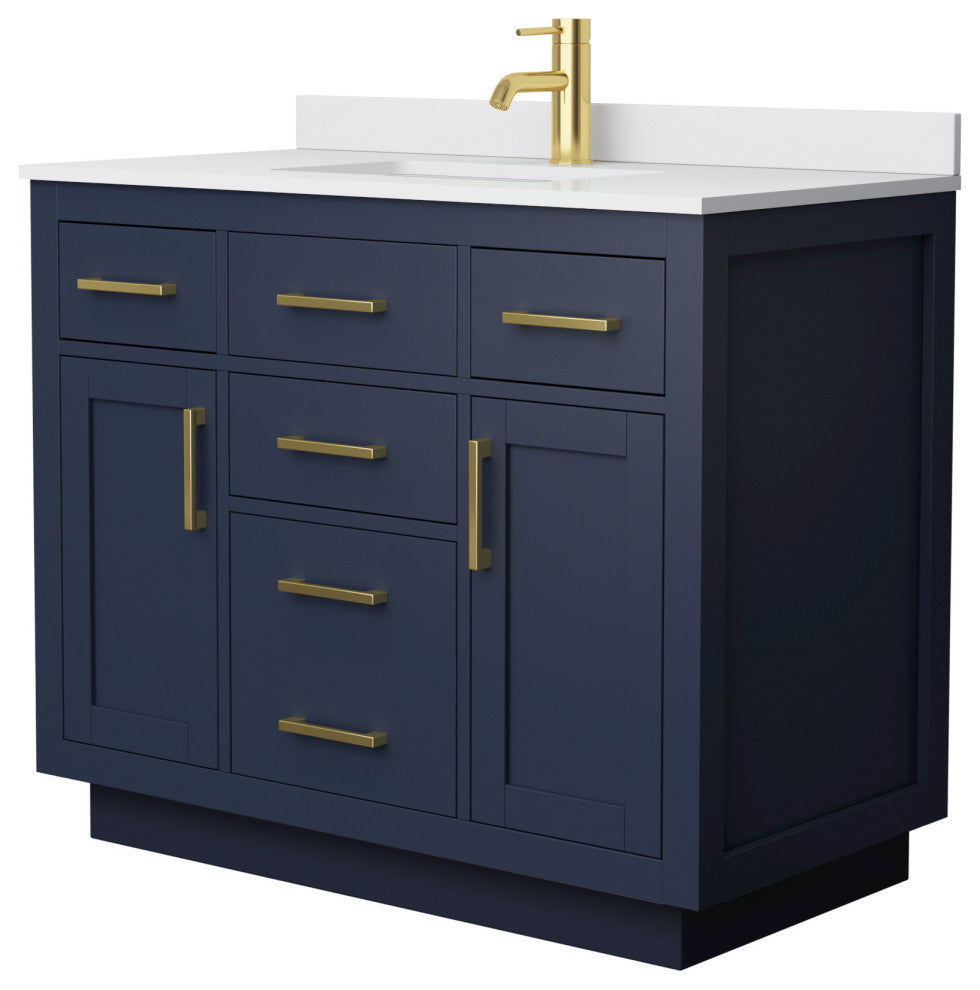 Beckett TK 42" Dark Blue Single Vanity,  Cultured Top, Gold Trim