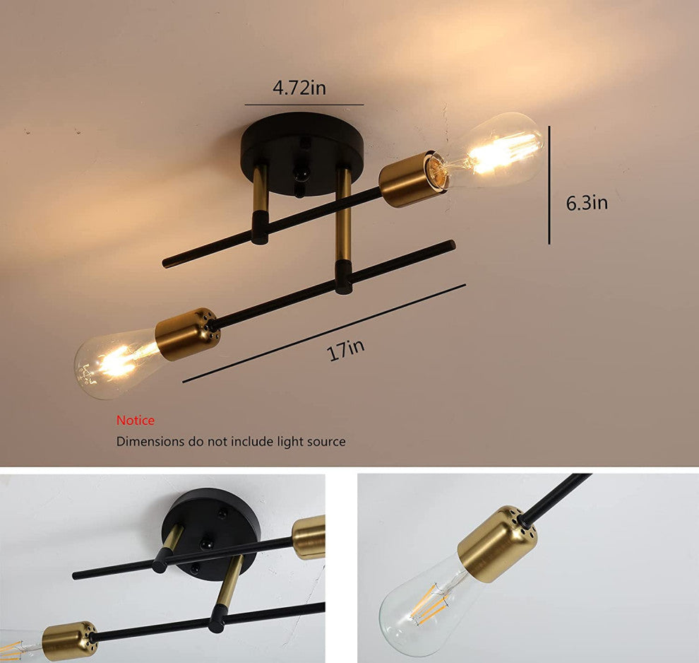 2 Light Close To Ceiling Lamp, Modern, Sputnik