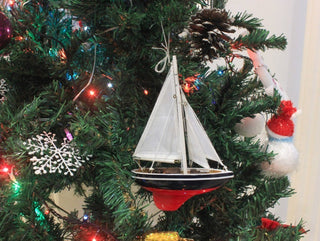 Sailboat Christmas Tree Ornament, Blue White and Red, 9"