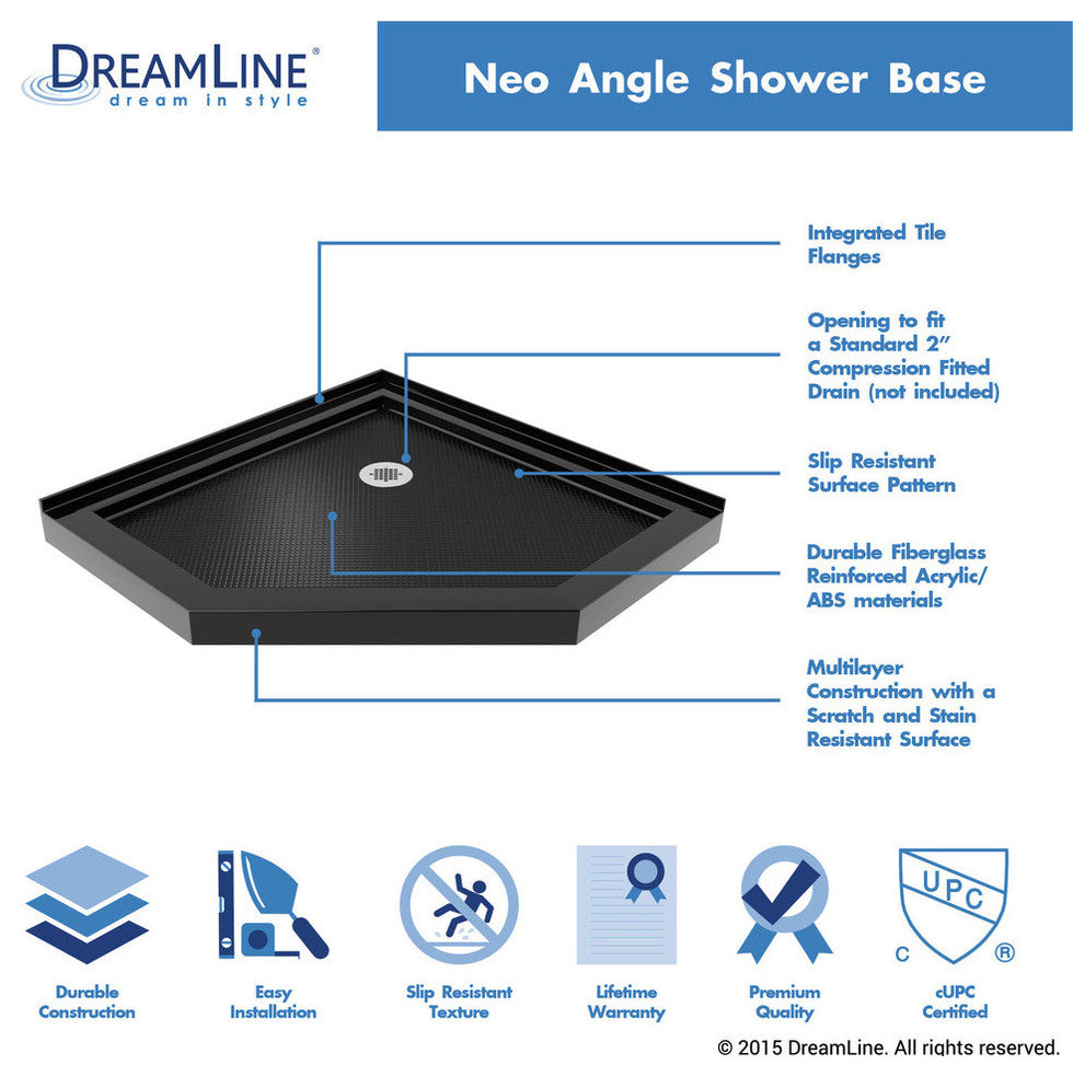 SlimLine 38"x38" Neo-Angle Shower Tray, Black Finish