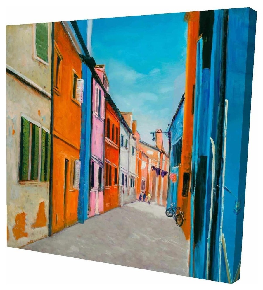 Colorful Houses In Italy, Fine Art Gallery Wrapped Canvas, 24"x24"
